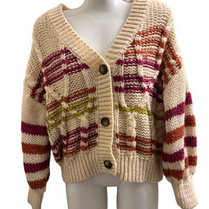 Sadie & Sage Colorful Striped Knit Cardigan pink, rust, green
